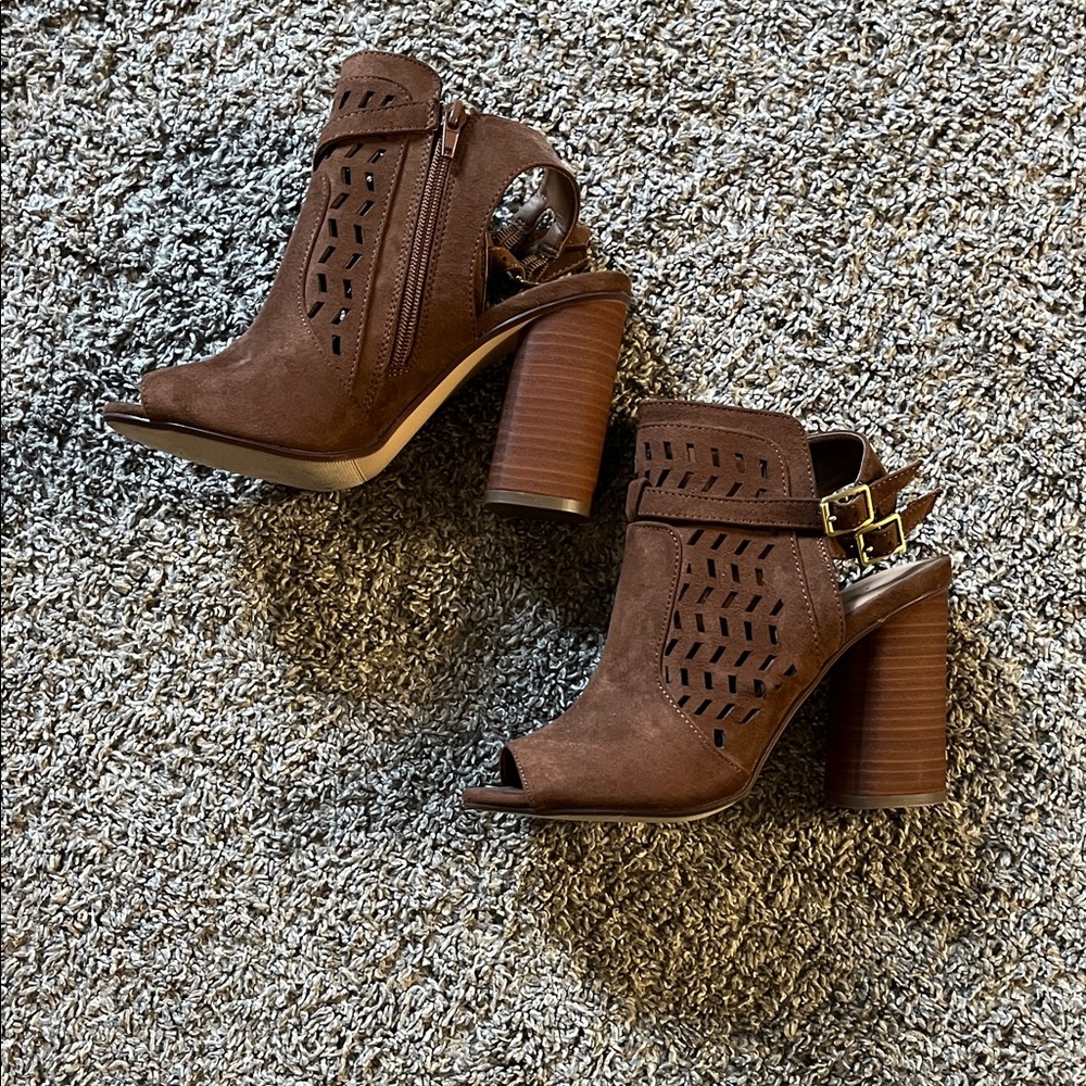 Madden Girl Brown Peep-Toe Heeled Boots